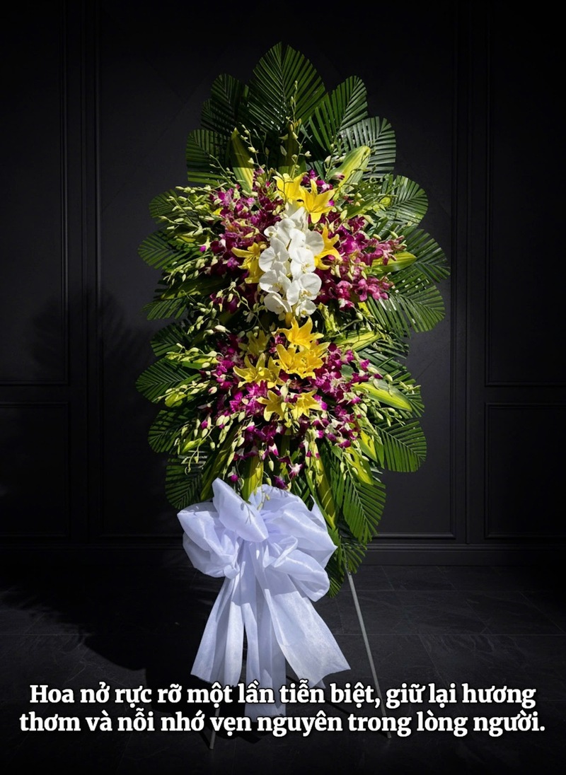 Kệ Hoa Viếng 2 Tầng Tone Vàng Tím